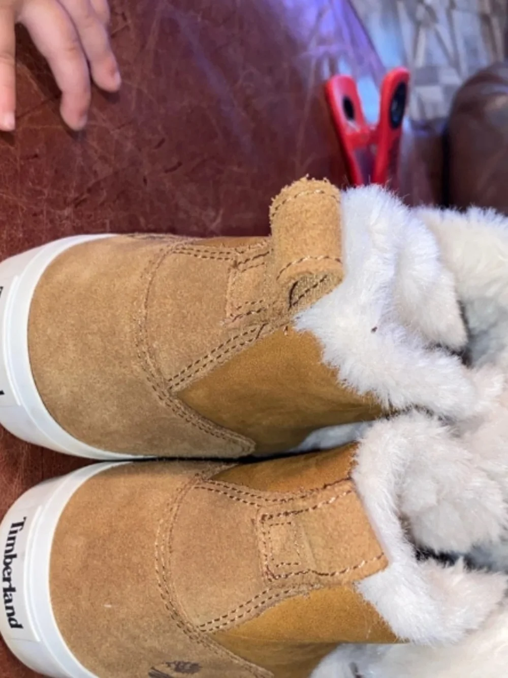 Timberland Women's Tan Faux-Fur Trim Slip-On Ankle Booties